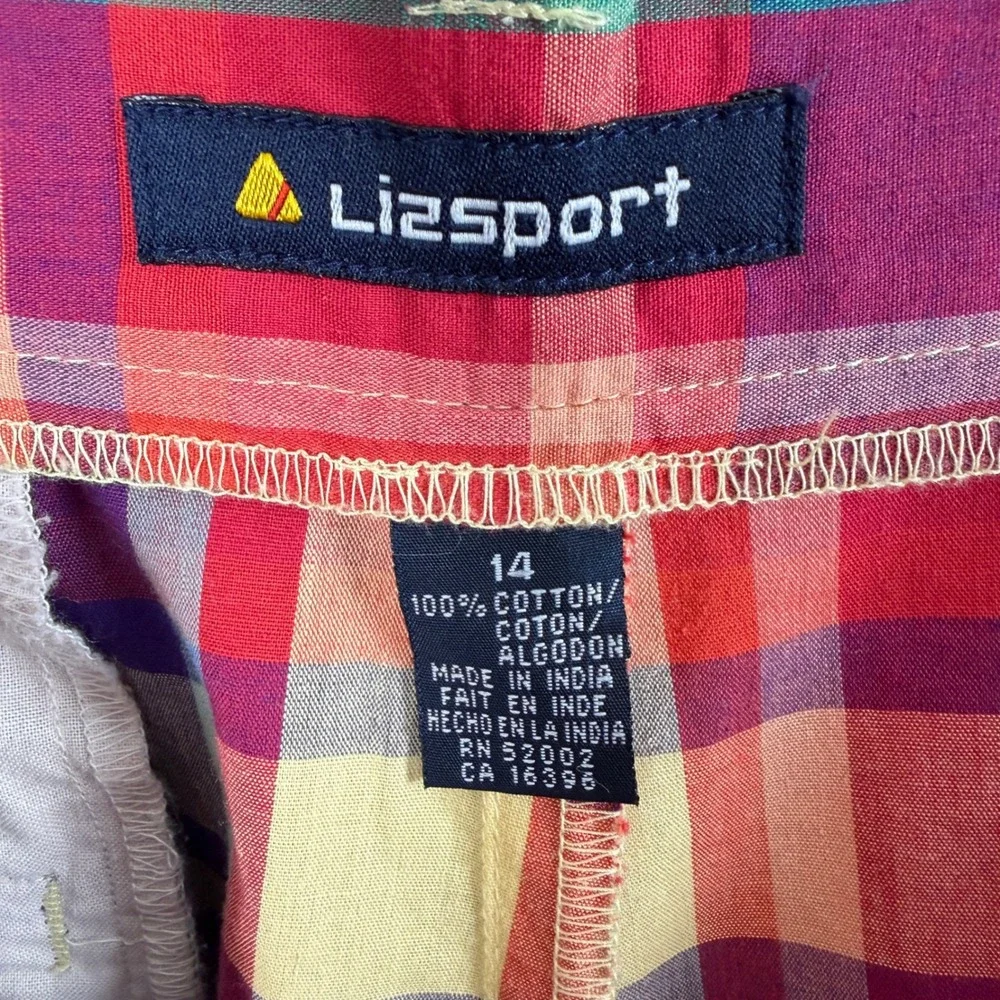Vintage 80's Lizsport Plaid Shorts Women's 14 Multicolor Cotton Pleated Bermuda